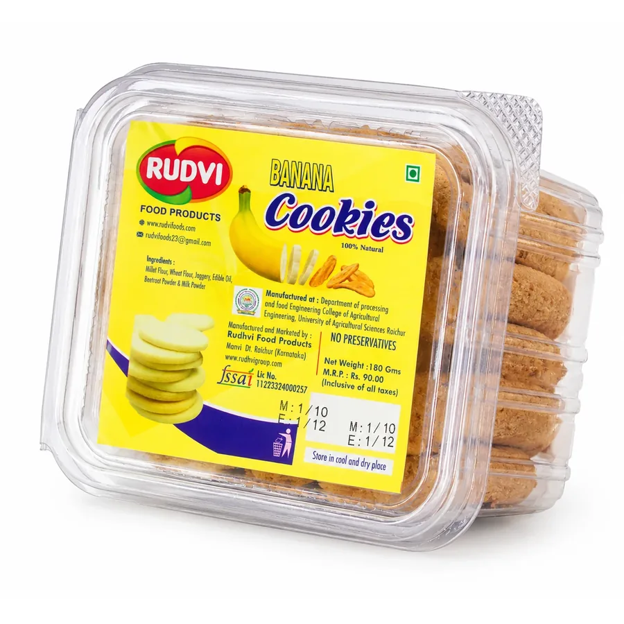 Rudvi Banana Cookies box, side view