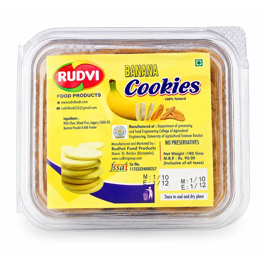Rudvi Banana Cookies box, front label