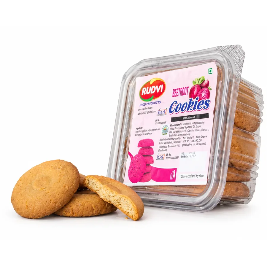 Rudvi Beetroot Cookies box with cookies