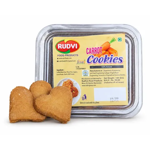 Rudvi Carrot Cookies box with heart-shaped cookies