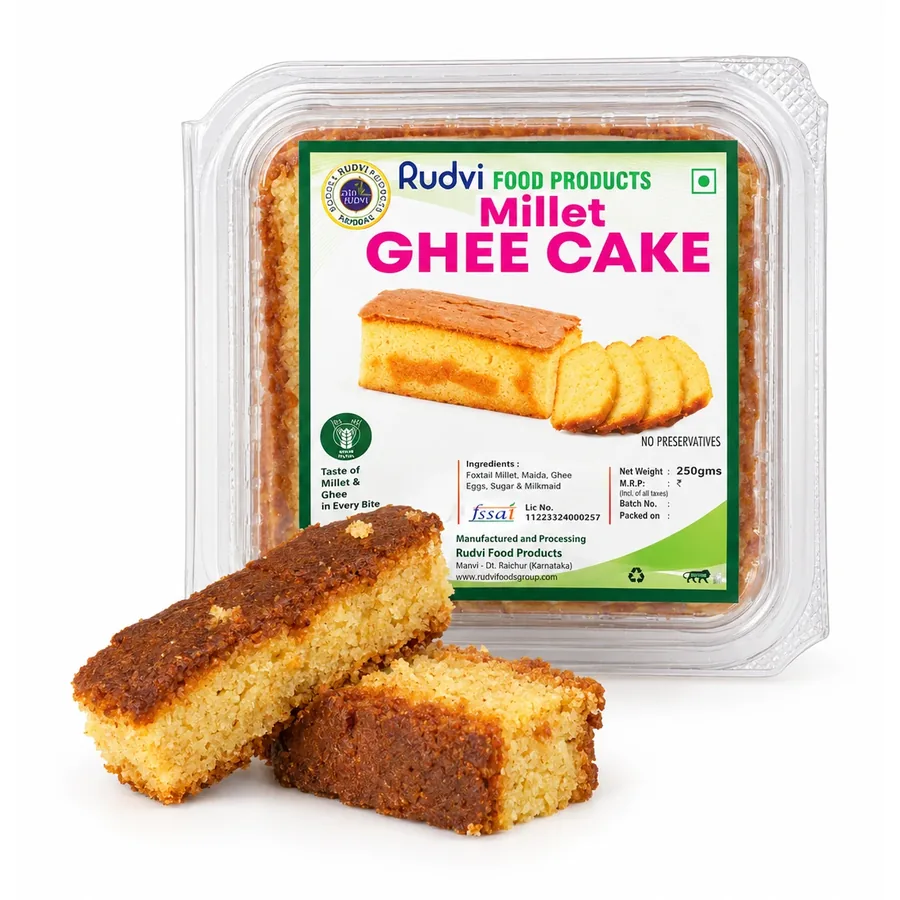 Rudvi Millet Ghee Cake box with cake slices