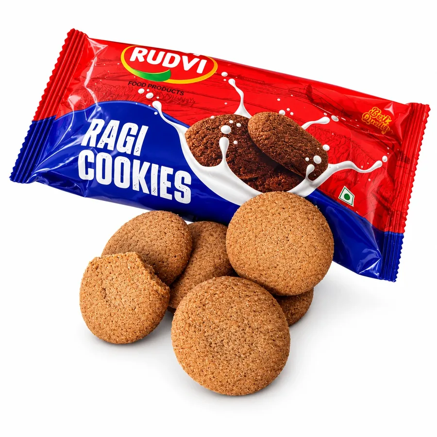 Rudvi Ragi Cookies red pack with cookies